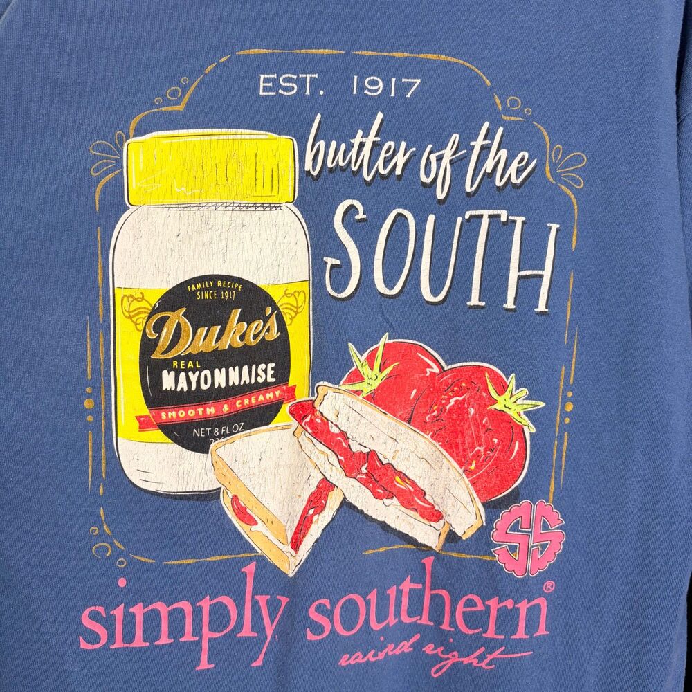 Simply Southern Dukes Mayonnaise Shirt Blue Long Sleeve Large Tomato Sandwich